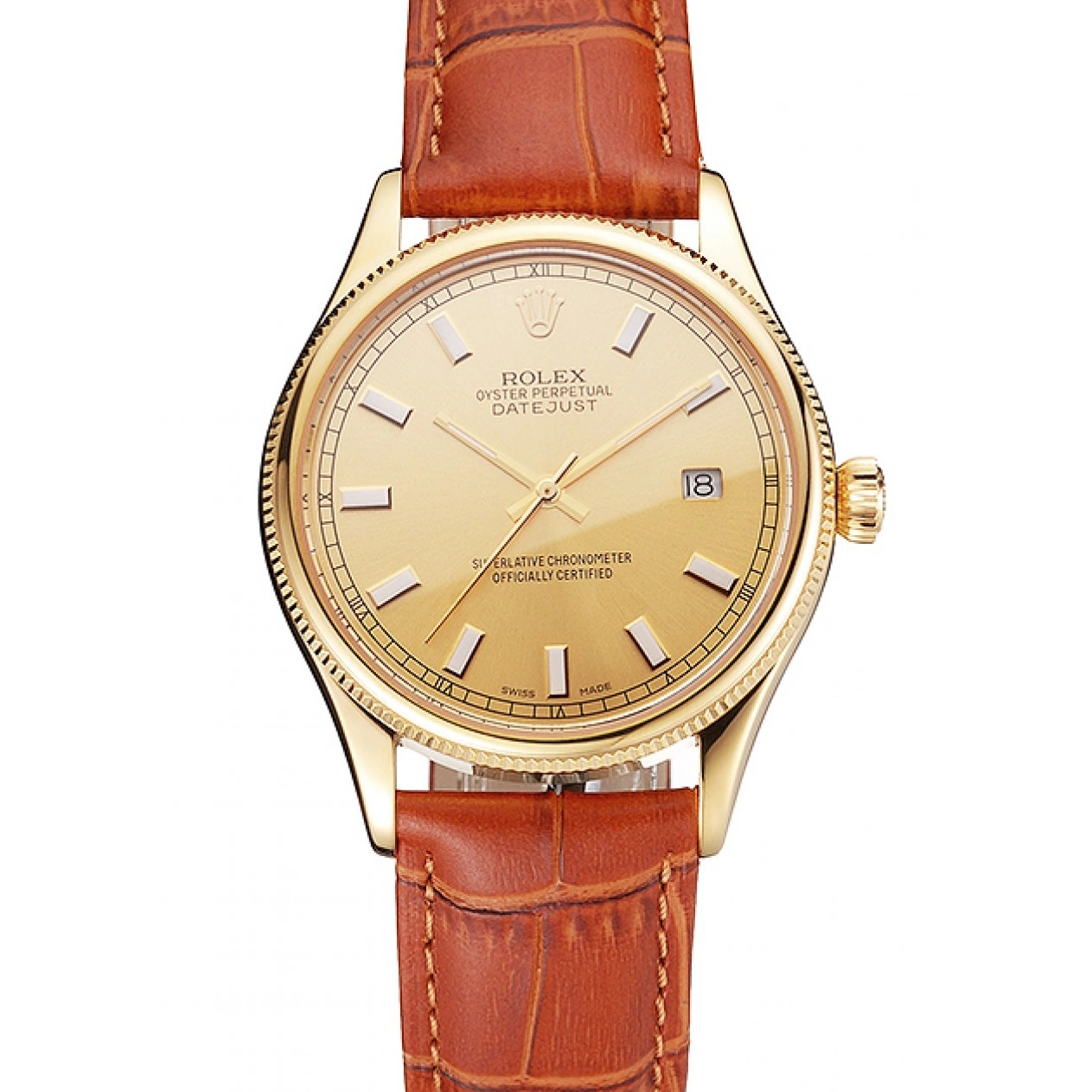 Good Copy Rolex Watches Light Brown Case Leather Dial Swiss Gold Gold Rolex Datejust Strap 0613